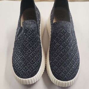 White Mountain Glittery Black Slip-Ons